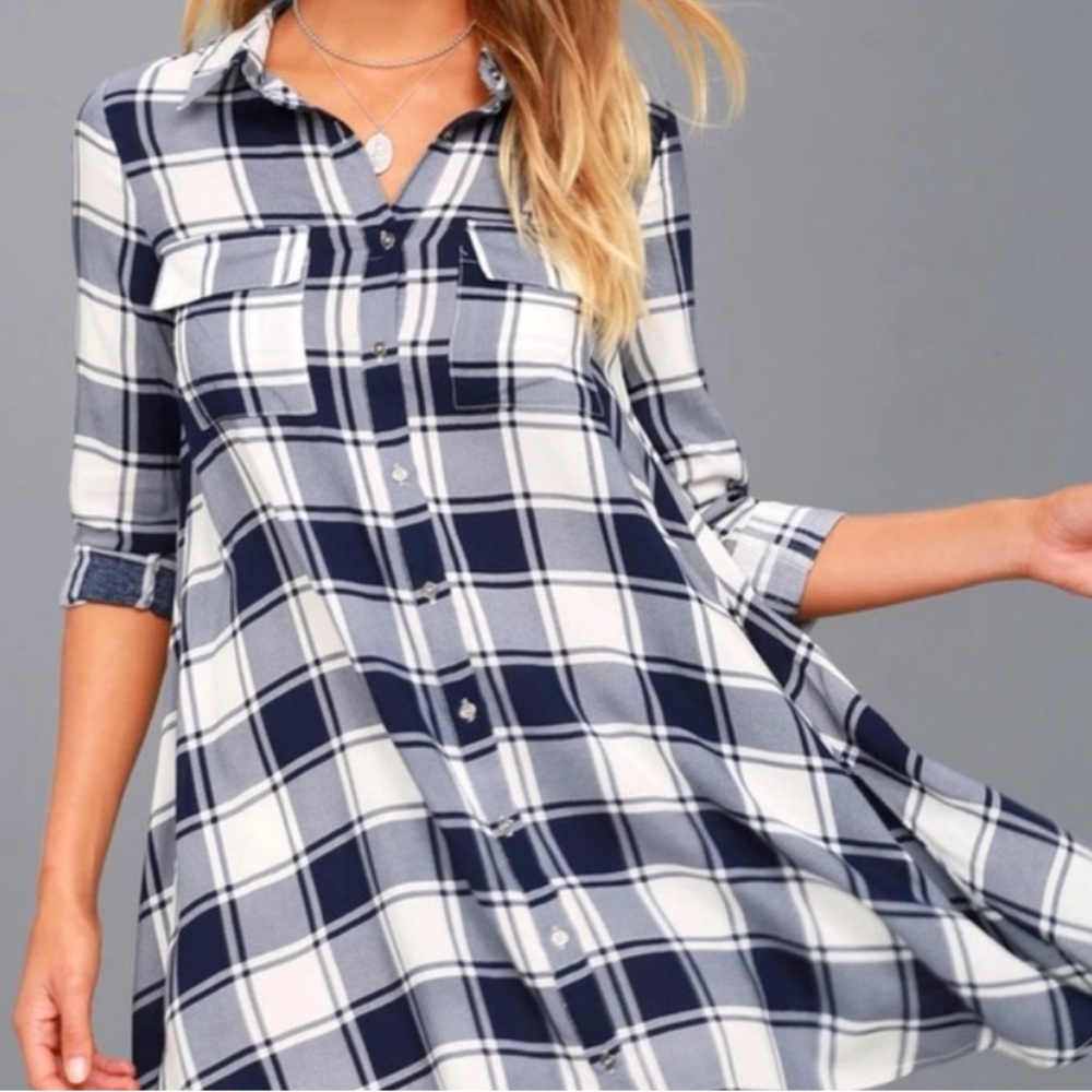 Lulu's Navy and White Checkered Buffalo Plaid Dress